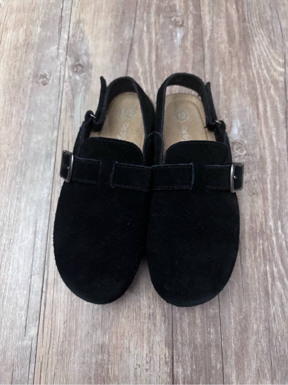 Cat & Jack girls Black Suede Buckle Shoes
